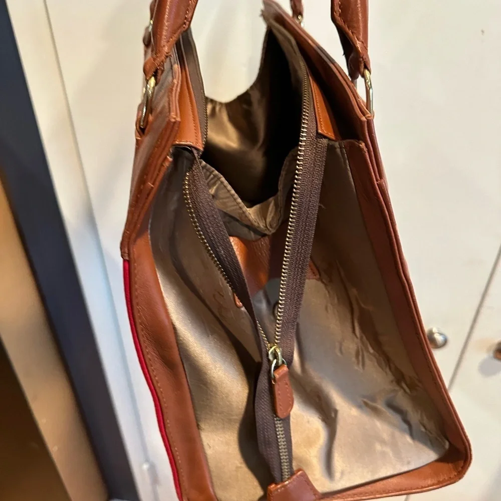 Lorenzo Martinez Brown Leather Handbag with Red Accents